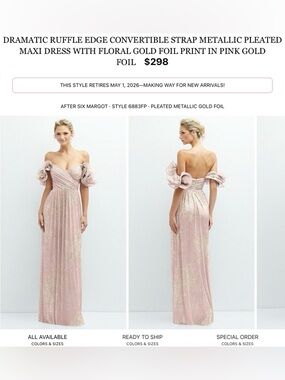 ALFRED SUNG Pink Gold Metallic Strapless Ruffle Maxi Dress